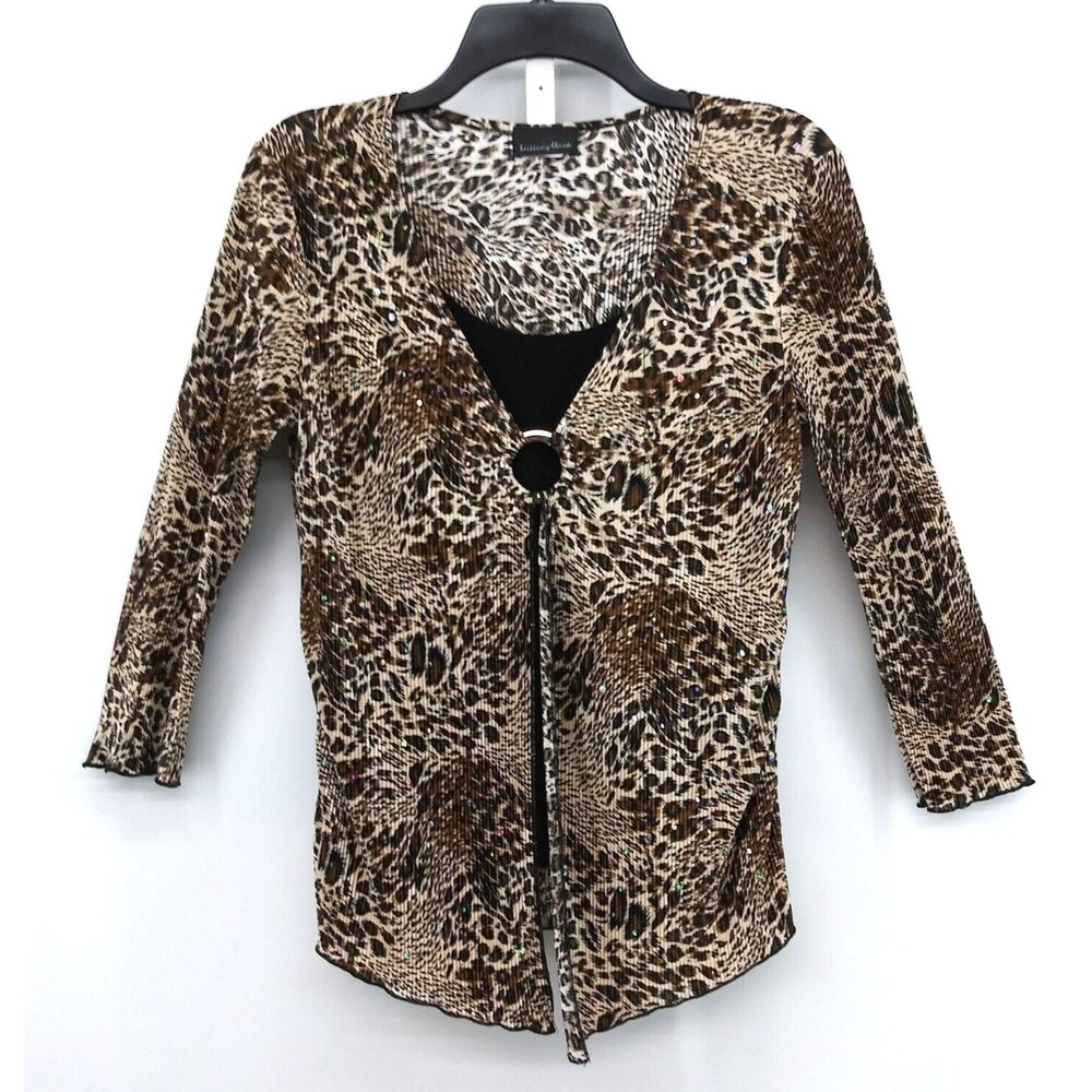 Brittany Black Shirt Womens Size S Brown Black Animal Print Pullover Blouse Top